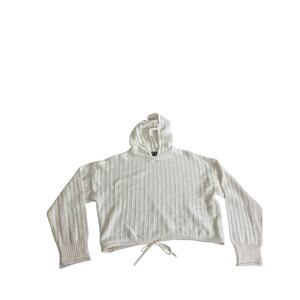 Future Collective White Hooded Cable Knit Crop Tie Waist Sweater Large